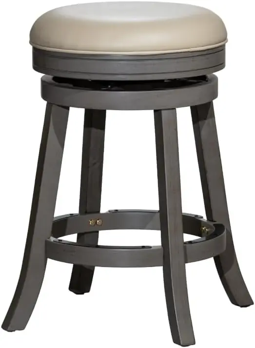 

Indoor Living Creede 26 Inch Counter Height Stools, Backless Swivel Bar Stool, Weathered Gray Finish with French Gray Le