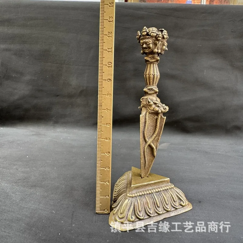 Tibetan-style brass three-sided , large size with base, decorative vajra scepter ornament