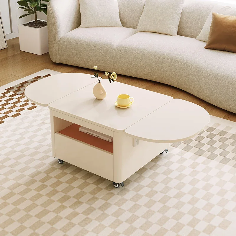 

Cream Style Coffee Table Integrated Living Room Side Table Household Small Apartment Movable Collapsible Tea Table