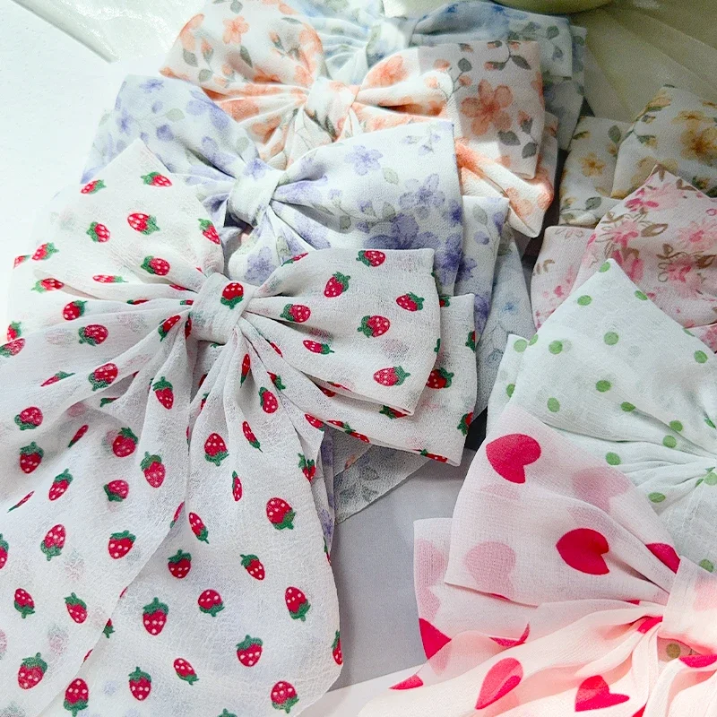 1 Uds. Pinza para el pelo con lazo grande estampado satinado de temperamento elegante Popular en línea preferida de verano para accesorios para el cabello para niñas