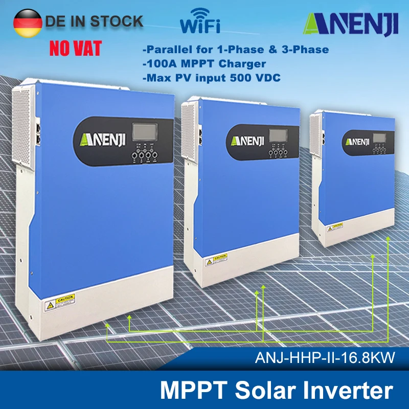 16.8KW Hybrid Solar Inverter 24V Photovoltaic Inverter Grid Tie Inversor Pure Sine Wave 220VAC Built-in 100A MPPT Solar Charger