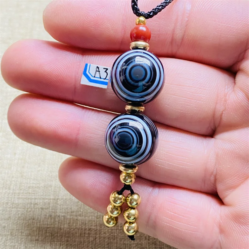 

Natural Black Agate Angel Eyes Energy Crystal Healing Reiki Necklace Holiday Gift