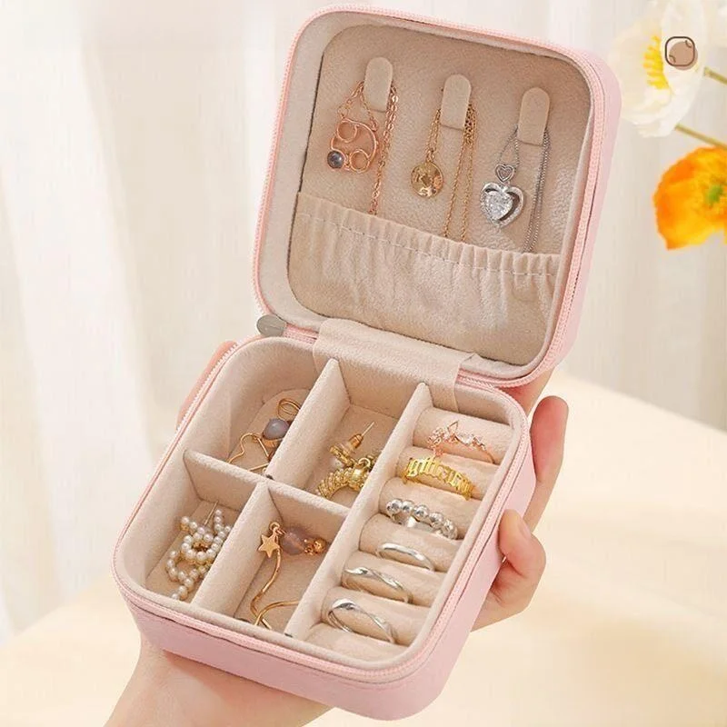 

Портативная дорожная шкатулка для украшений, двухслойный футляр для хранения, для деловых поездок, компактный настольный органайзер для колец, серег, ожерелий