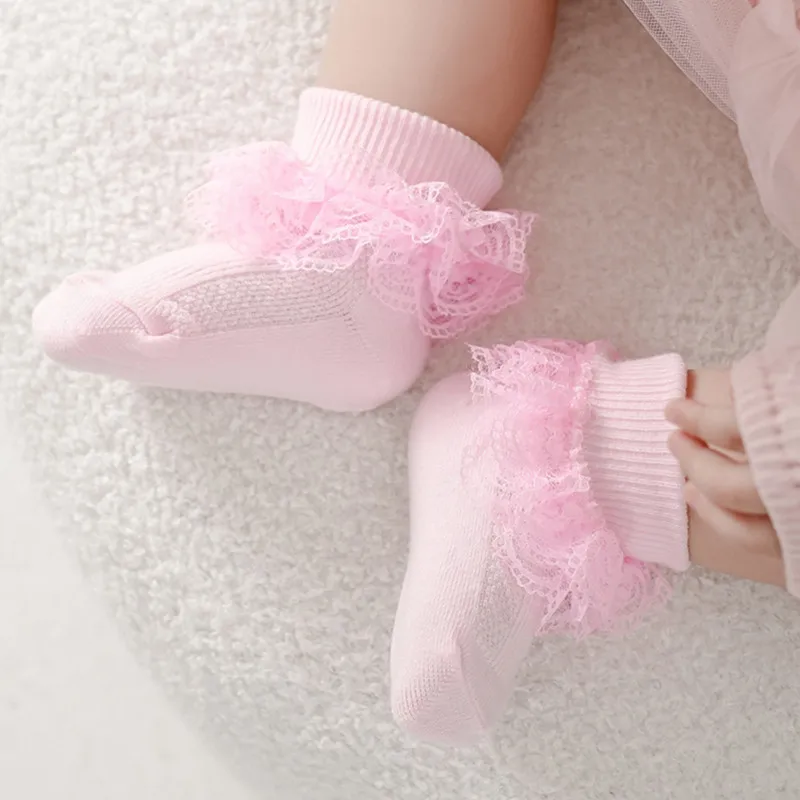 RUEWEY 0 to 24 Months Kids Girls Ankle Socks Cute Lace Ruffles Dress Socks Breathable Walking Socks for Infant Accessories