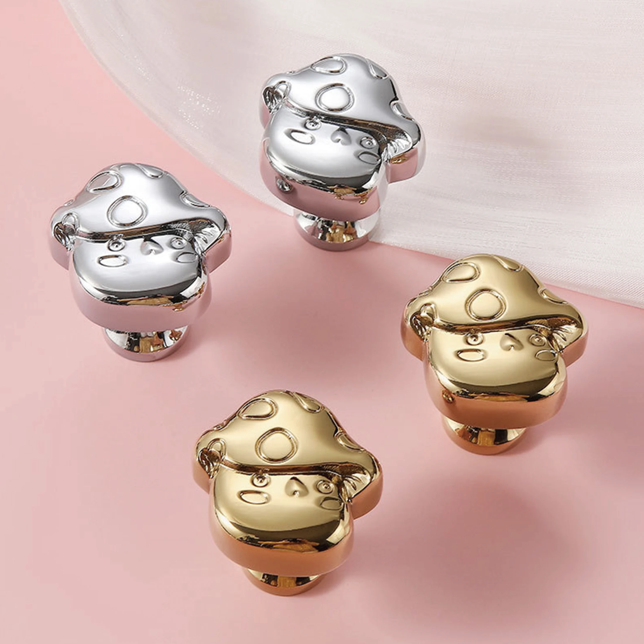 Brass Mushroom Shaped Drawer Dresser Knobs Bright Chrome Gold Cabinet Handles for Children's Room Antique Furniture Handles