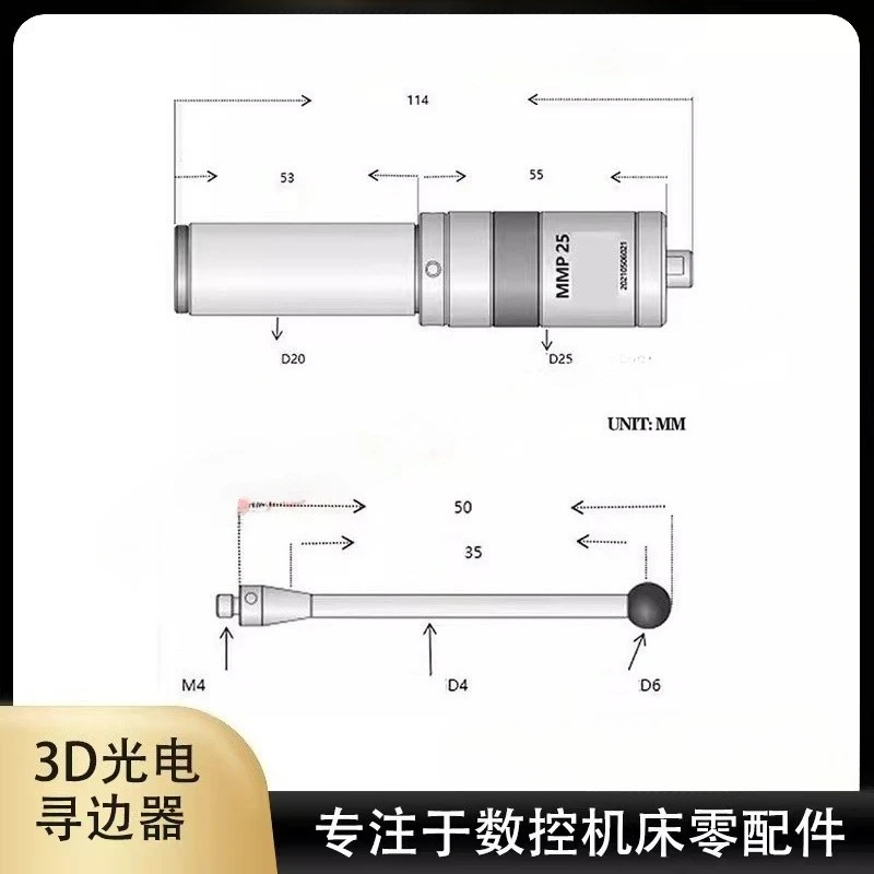 CNC machining center sub-center rod Newly 3D light edge finder detection sensor glowing sound high precision 0.001mm MMP25