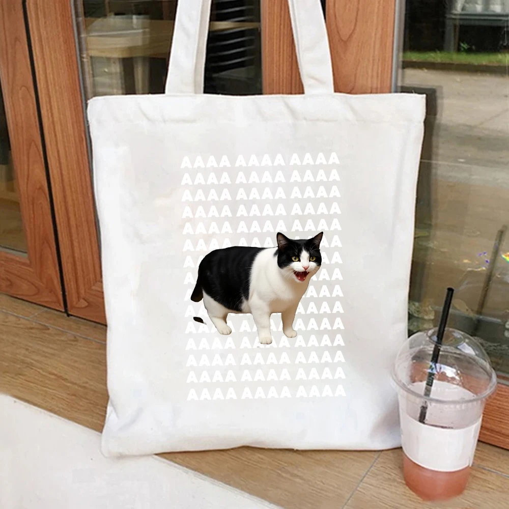 Cherry Canvas Tote Bag with Happy Have A Nice Day Text Print Reusable Eco Friendly Shopping Bag