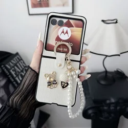 For Motorola Razr 40 50 60 Ultra 60U Case Luxury Faux Leather Ring Lanyard Folding Shockproof Protection Hard Cover Accessories