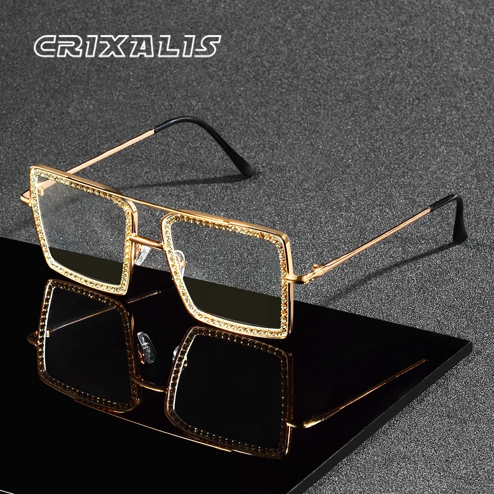 CRIXALIS Lässige, quadratische Damenbrille mit großem Rahmen, dekorative Brille für den Alltag, nackte Brille mit dekorativem Bohrdesign