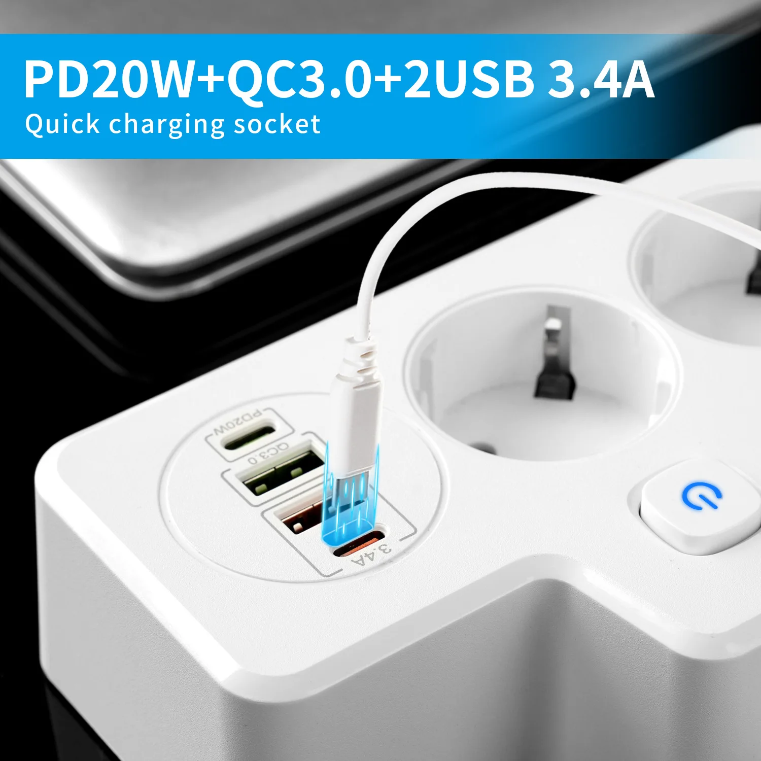 Fast Charging Ports 2AC Wall Socket Electrical Socket Wall Charger With USB Outlets Power Strip Adapter