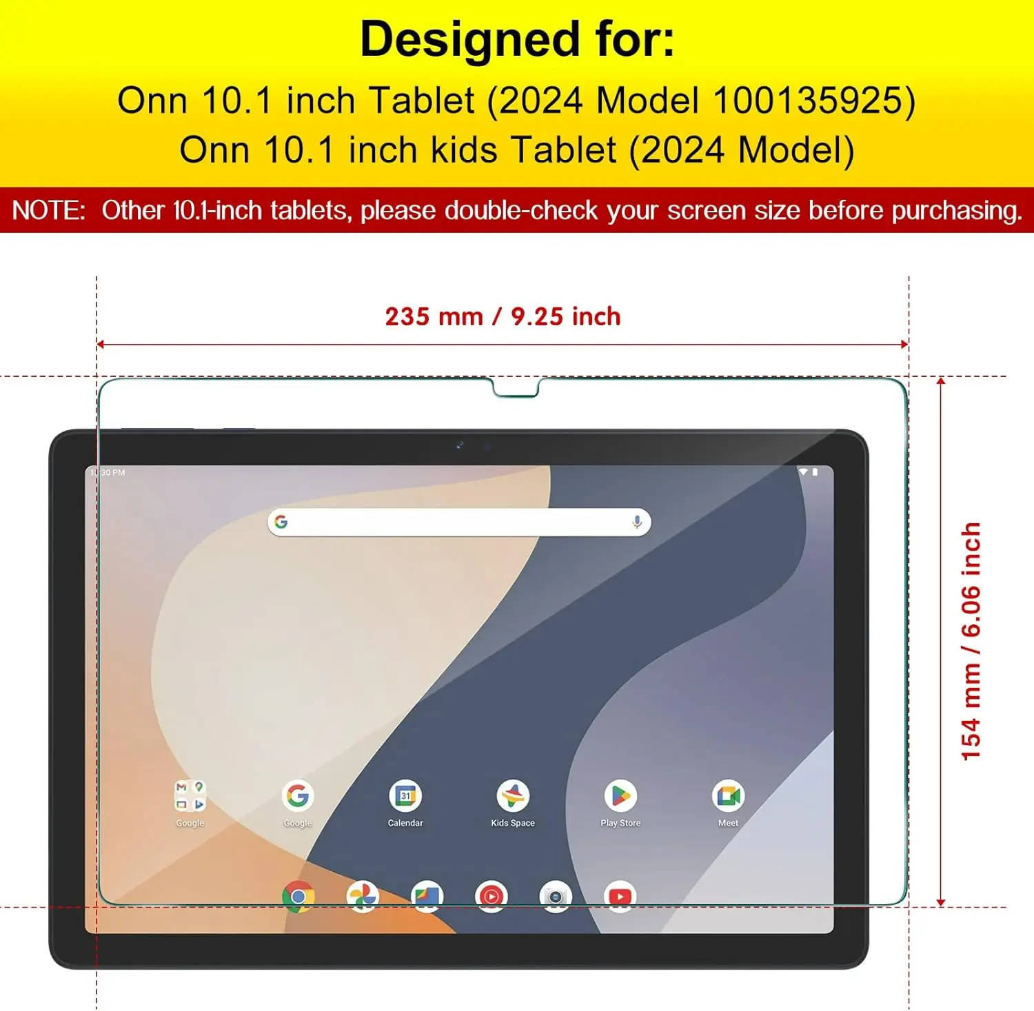 Screen Protector for Onn 10.1 Inch Tablet 2024 Model (100135925) Tempered Glass Anti-Scratch, Bubble-Free Installation HD Clear
