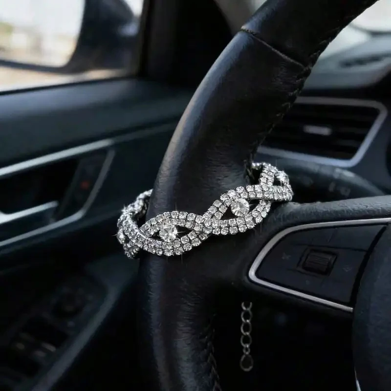 Twisted Rhinestone Car Steering Wheel Decorative Ring Bling Crystal Steering Wheel Ornament