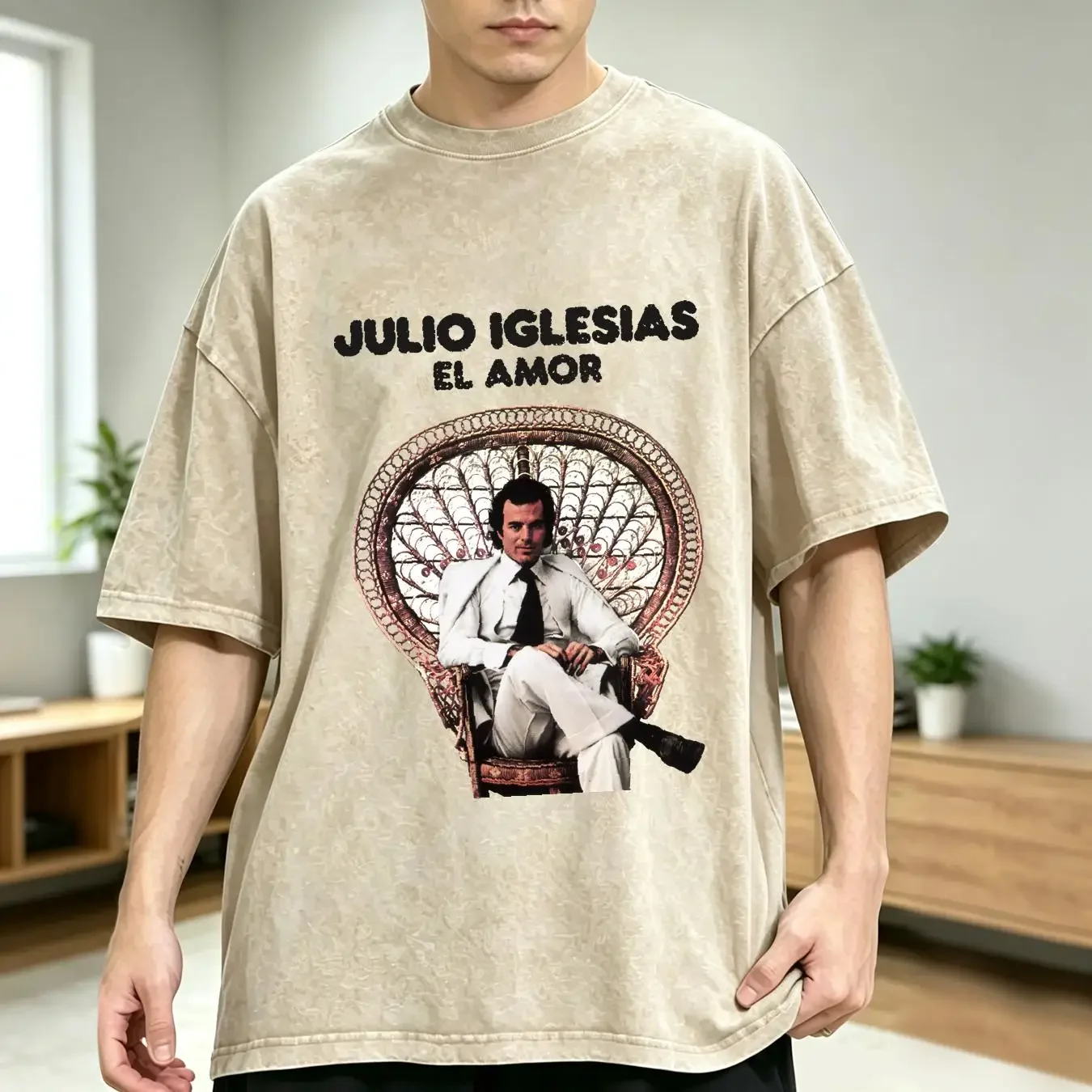 washed T Shirt Julio Iglesias Vintage 1975 El Amor retro Quiero Gwendolyne Life Goes On vintage Washed Slightly graphic