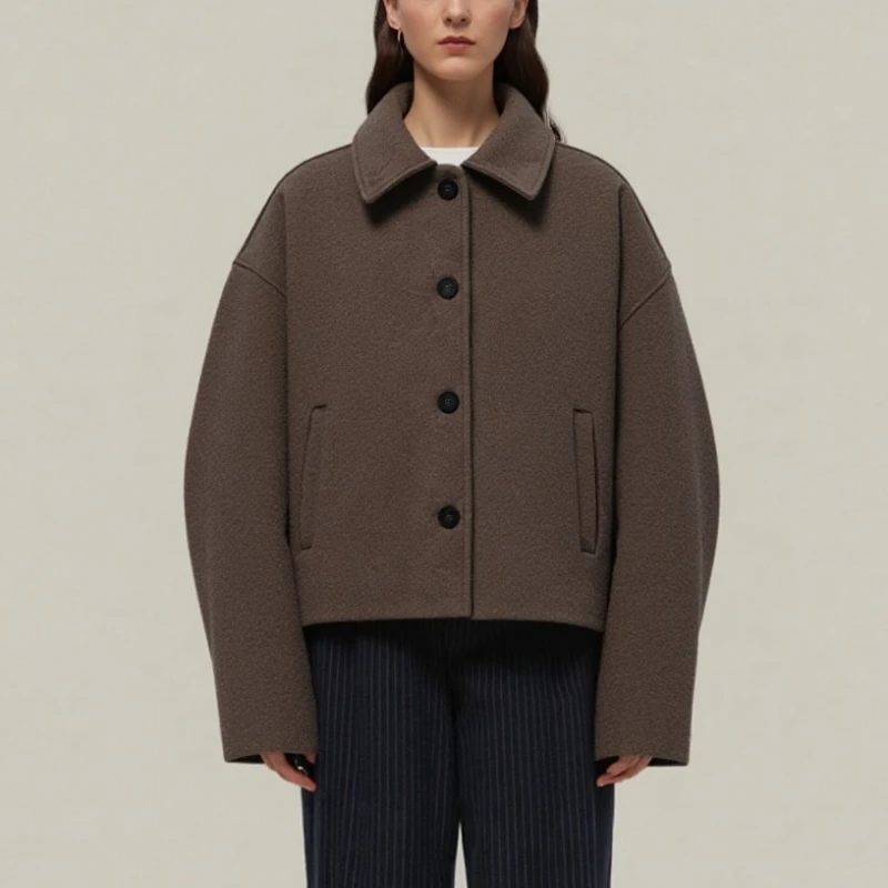 

Женское шерстяное пальто, модный плащ с отложным воротником, пальто на молнии, теплые шерстяные куртки, уличная верхняя одежда, осенне-зимнее пальто