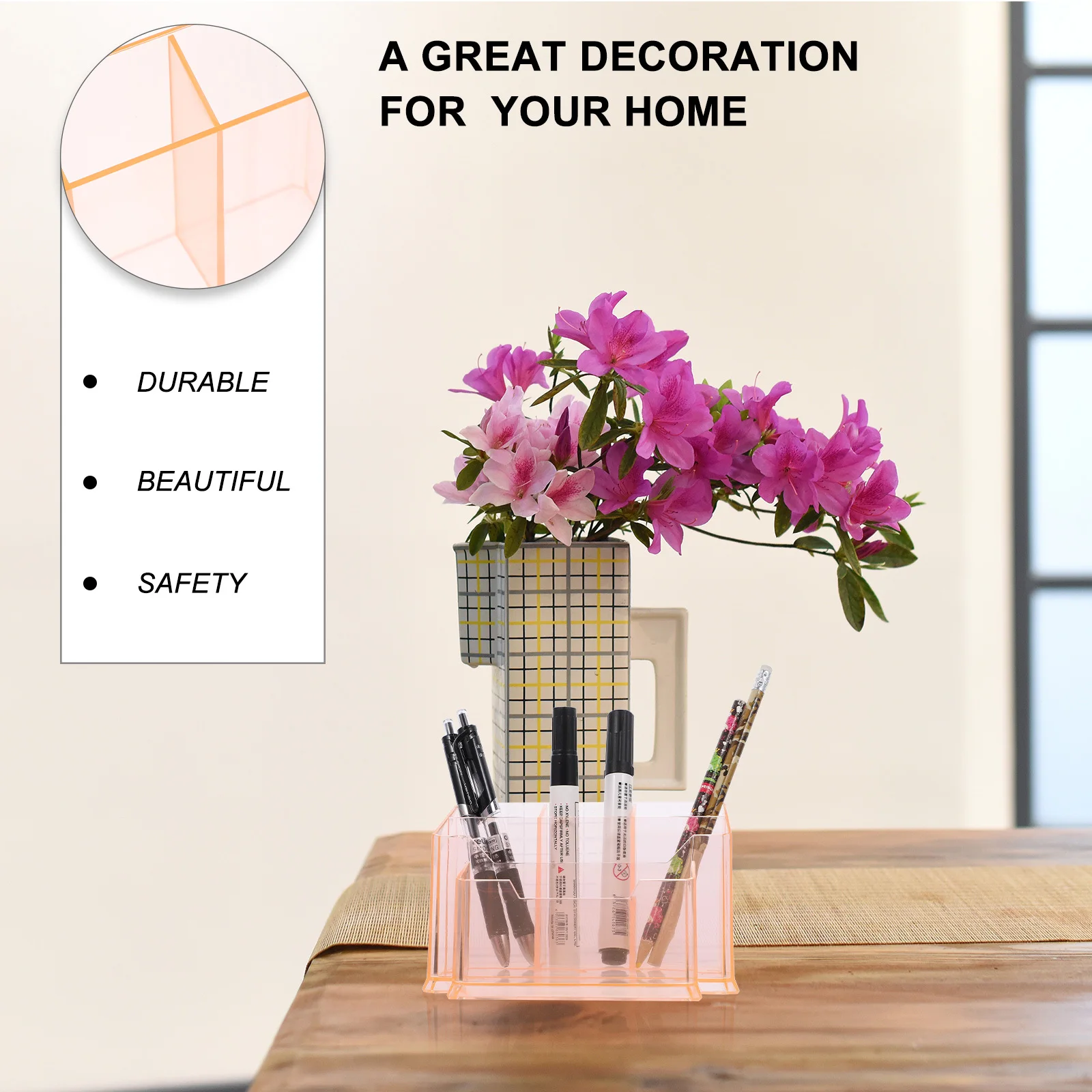 

Acrylic Creative Multi-Grids Pen Holder Cup Transparent Desktop Organizer Large Capacity Pencil Ruler Makeup Brush Holder