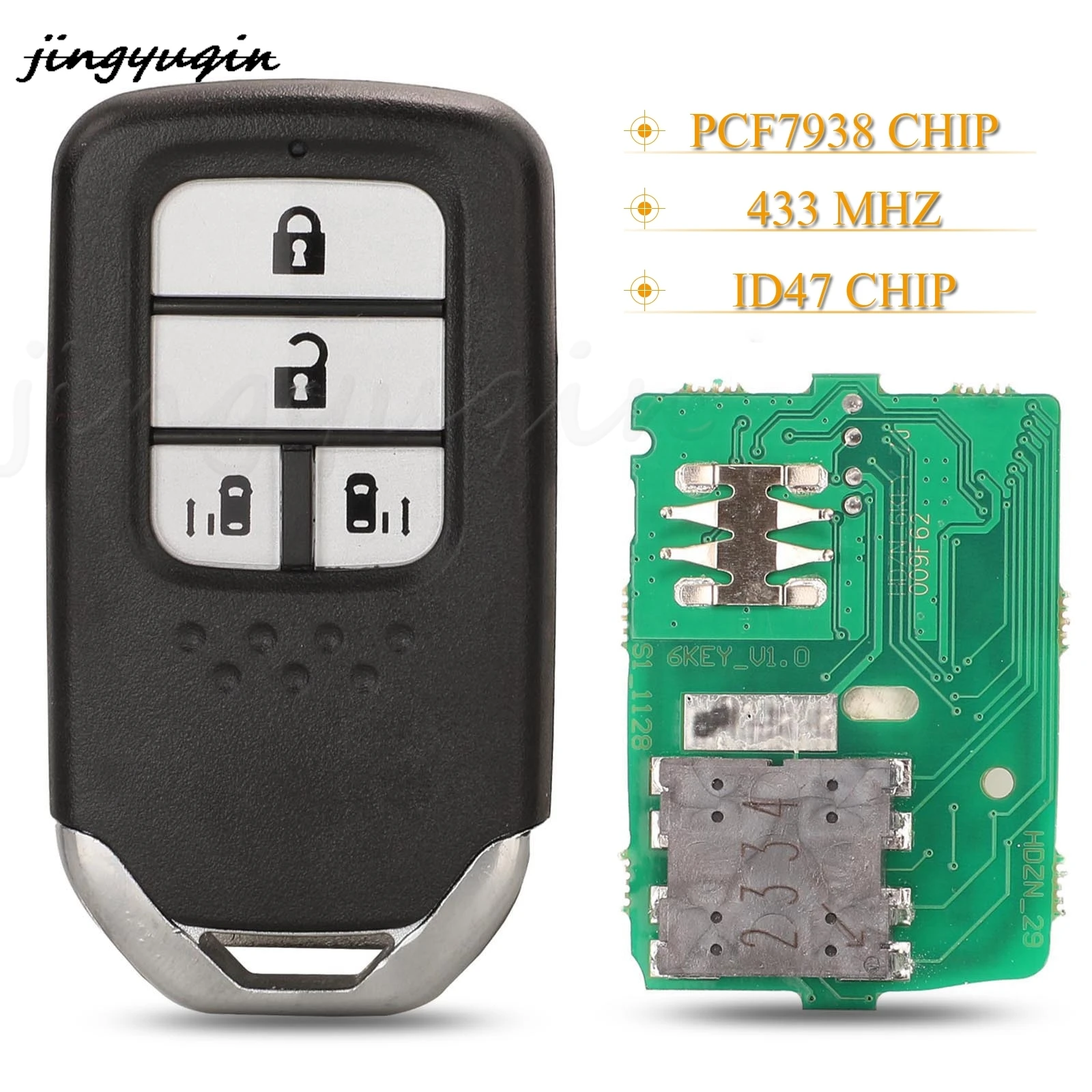 jingyuqin 5pcs/lot 4 Buttons Smart Remote Car Key Fob 433Mhz ID47 PCF7938 Chip For Honda Greiz Fit City Jazz XRV Venzel HRV CRV