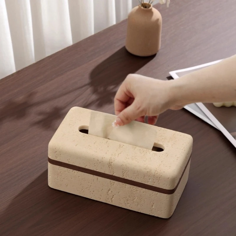 

Modern Cave Stone Tissue Box Nordic Luxurious Ceramic Ornament Living Room Bedroom Desktop Napkin Organizer Creative Home Decor