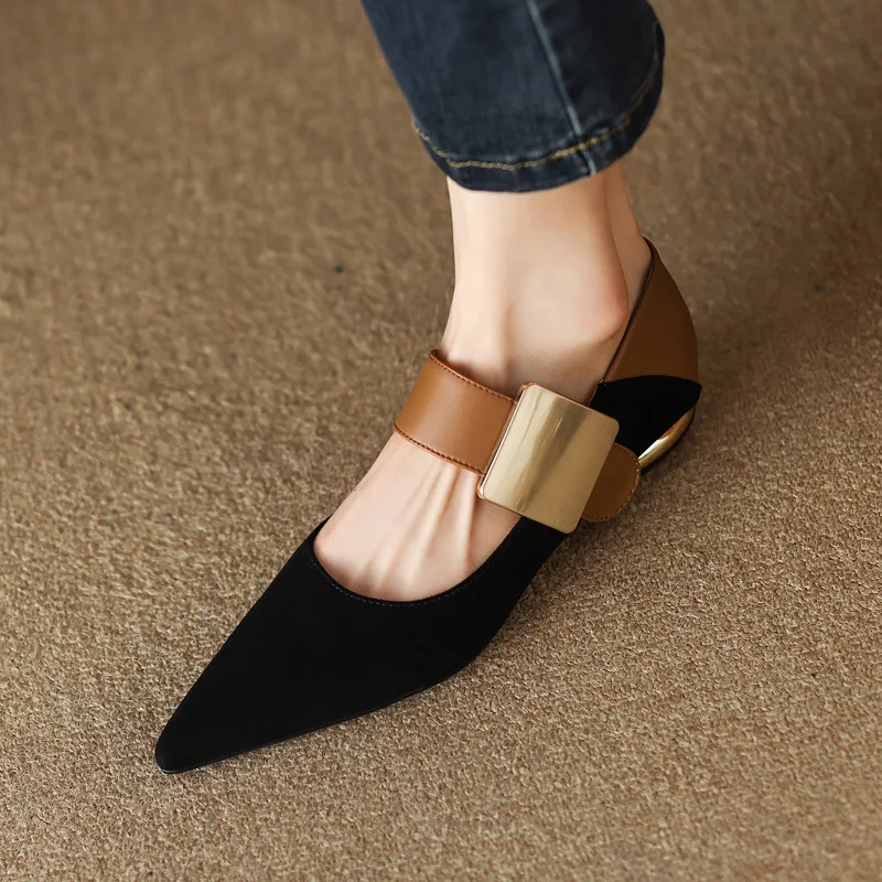 

Women's Flats Spring Pointed Toe Boat Shoes Low Heels Dress Shoes Female Walking Shallow Leather Shoes Zapatos Mujer