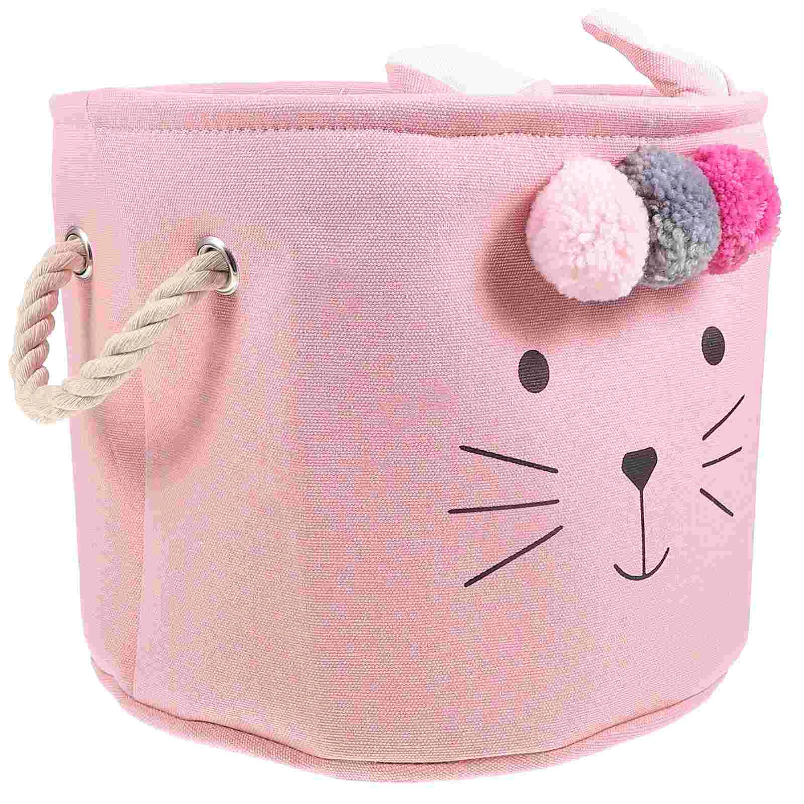 Pink Cat Fur Ball Storage Basket Laundry Sorter Organizer Fruits Hamper Mother and Baby Gifts for Girls Nursery