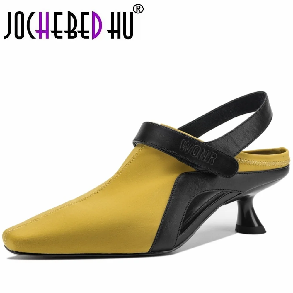 

【JOCHEBED HU】Handmade Genuine Leather Sandals Women's Pointed Toe Fashionable Summer Outwear Mid Heel Upgraded Version