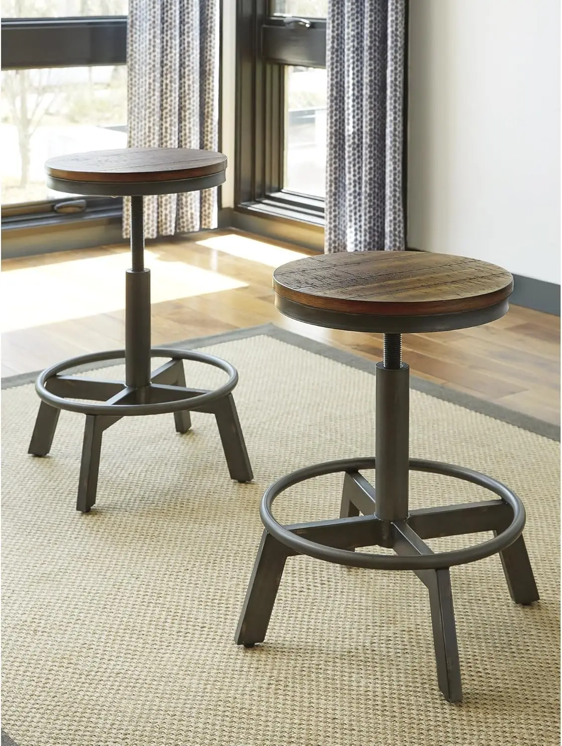 Torjin Industrial altura ajustável Barstool, Brown, 2 contagem, 24"