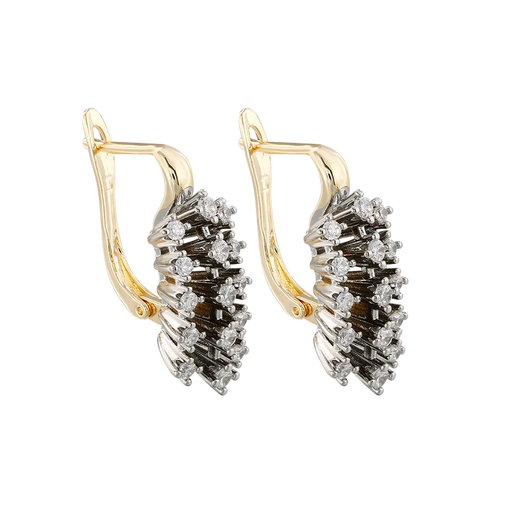 Fächerförmige radiale Reihen von Diamantohrringen und -ringen, retro zweifarbiger Modeschmuck, vielseitig für Partys und Bankette. – Detail 9