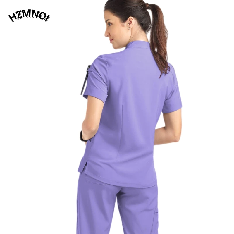 Unisex Comfortable Casual Stand up Collar Zipper Work Uniforms, Operating Room Pure Color Straight Leg Pants Surgical Clothes