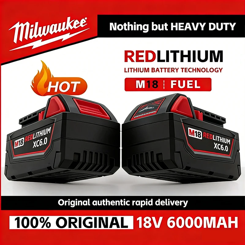 

Новая 100% оригинальная батарея Milwaukee M18 6.0Ah 5.0Ah, 18V RED, литий-ионная сменная батарея для электроинструментов 48-11-1860 2604-22 M18