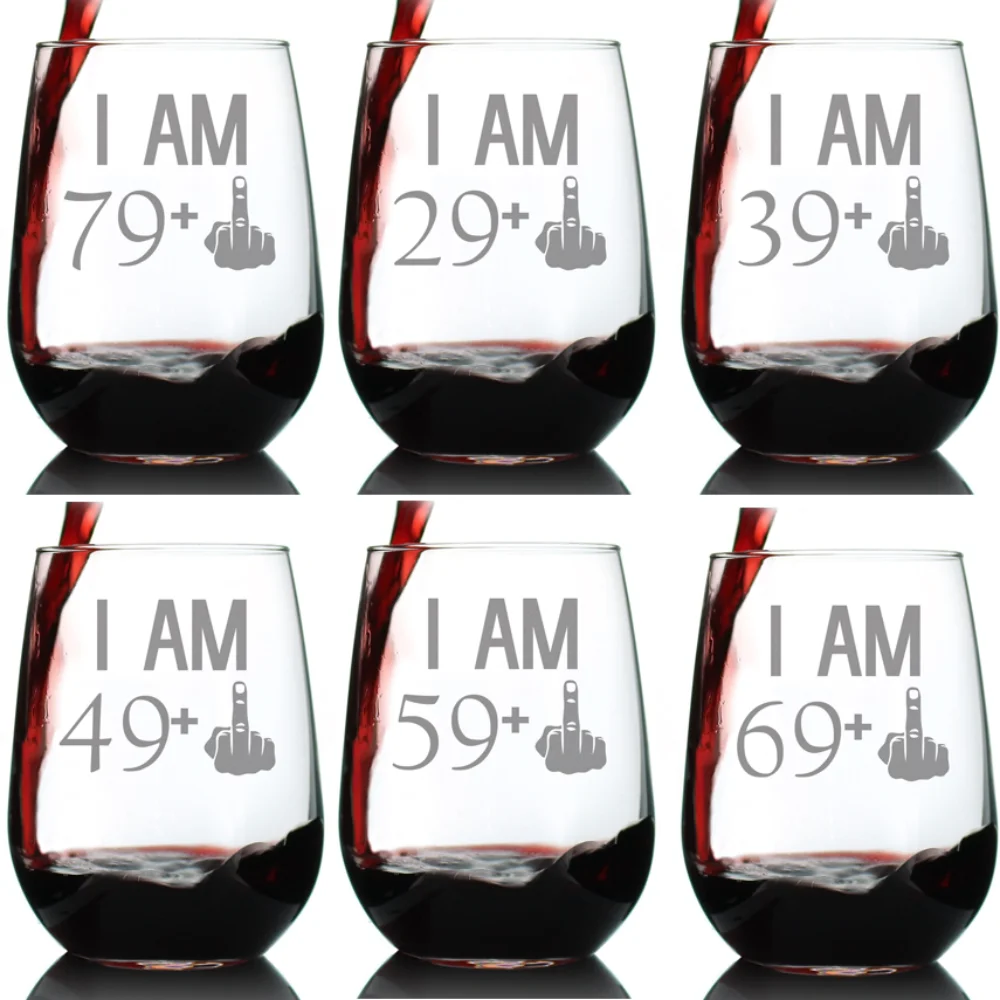 

21st 30th 40th 50th 60th 70th 80th Birthday Wine Glass Etched Middle Finger Gift for Birthday Party Decor Accessory Supplies