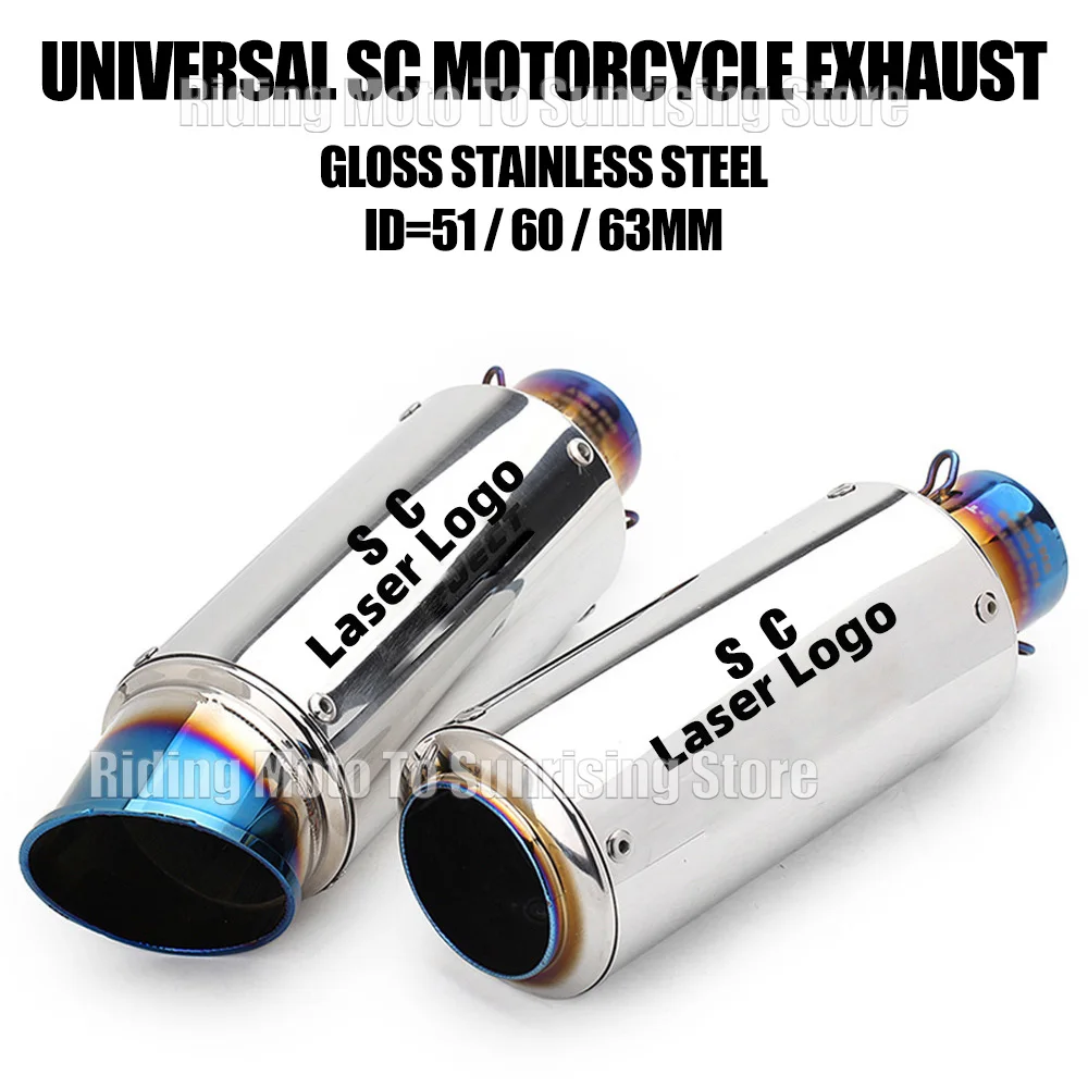 

51/60/63mm Universal Gloss Stainless Steel SC Motorcycle Exhaust Muffler Escape for GPproject Racing Exhaust Modified Accessori