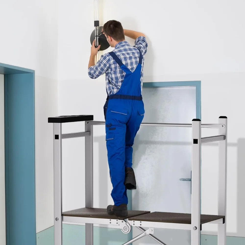 Foldable Aluminum Scaffolding, Portable Scaffolding Ladder, Rolling Scaffolding Work Platform,  Ladder Stool Work Bench,