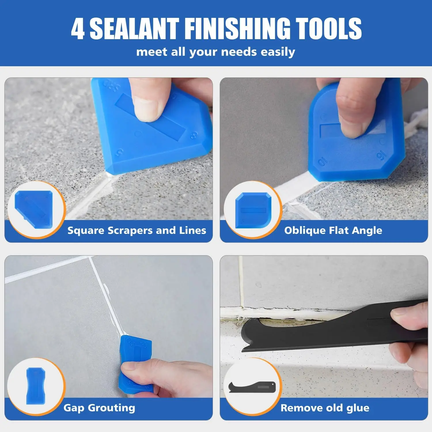 5 in 1 ซิลิโคนกาว Grout Removal เครื่องมือ Sealant Finishing เครื่องมือ Grout Scraper, กาวสารตกค้าง Scraper Seam Repair เครื่องมือ