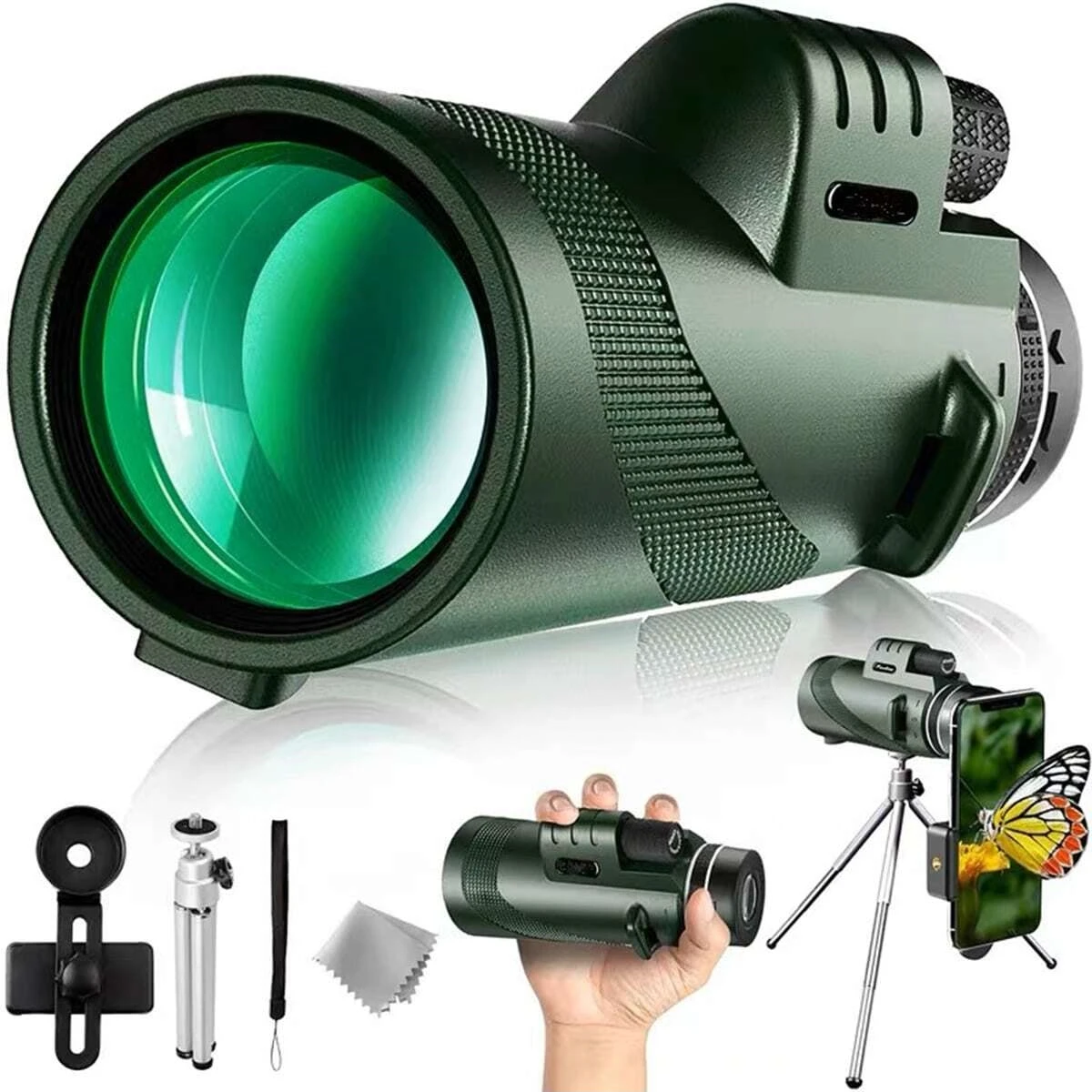 

Монокулярный телескоп HD 80X100 с увеличением до 8000 м, призма Bak4, с/без штатива и держателя для телефона, для охоты, активного отдыха и кемпинга