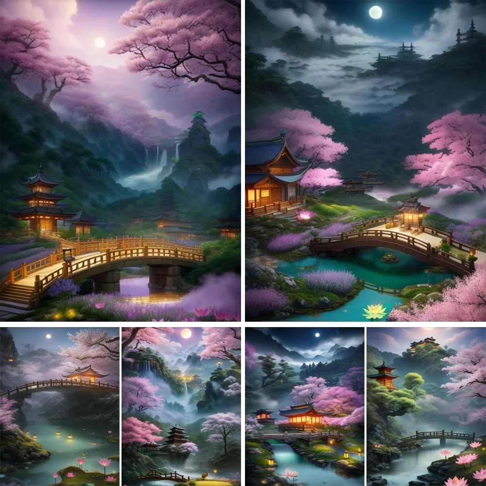 Cherry Blossom Valley Picture Full Drills 5D Diamond Painting Mosaic Embroidery Diy Cross Stitch For Home Decorations J3623