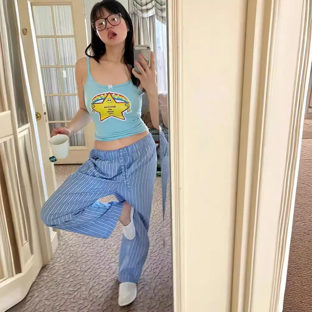 

Women's Straight Casual Slim Fit Striped Pants Loose Comfortable Home Use Protective Clothing Brand Unregistered