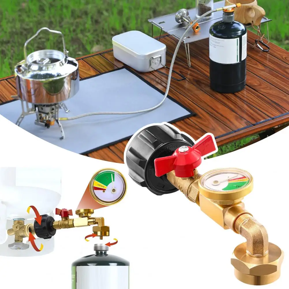 Gas Cylinder Refill Tool Explosion-proof Brass Gas Tank Refill Adapter with Valve Gauge for Outdoor Camping Stove Head Cylinder