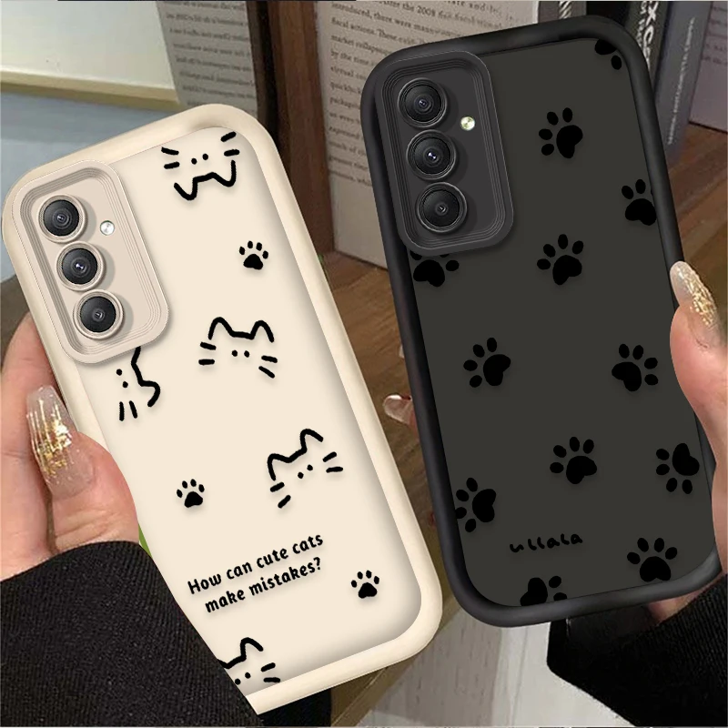 Funda de teléfono Cat Dog Lovely Line para Samsung Galaxy A54 A05 A05S A34 A24 A14 A53 A33 A23 A13 A52 A52S A71 A51 A31 A50 contraportada