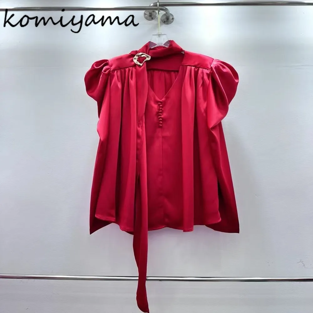 

V-neck Bubble Sleeve Woman 2025 Shirts & Blouses Autumn New Blusas Elegant Fashion Ropa De Mujer Ribbon Camisas Clothing