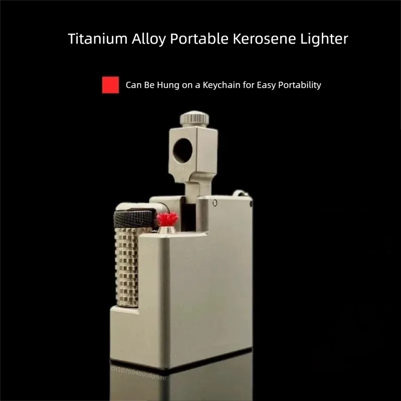 

Titanium alloy mini kerosine lighter with sliding arm, square brick grinding wheel, cigarette lighting tool, men's gift portable