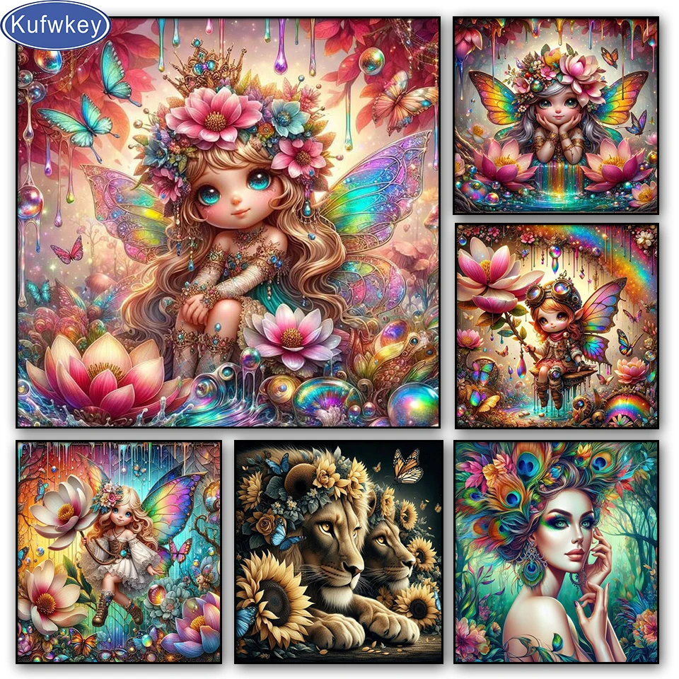 100% Diamond Painting 5D Fresh Angle Butterfly Full Square Round Diamond Mosaic Retro Diy Abstract Art Flower Cross Stitch Kits