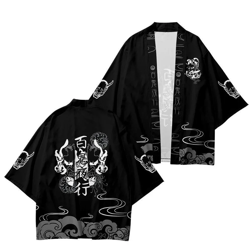 

Traditional Japanese Kimono Cardigan For Women Haori Yukata Cosplay Costume For Men Kimono 3D Printed Japanese Prajna Mask Tops