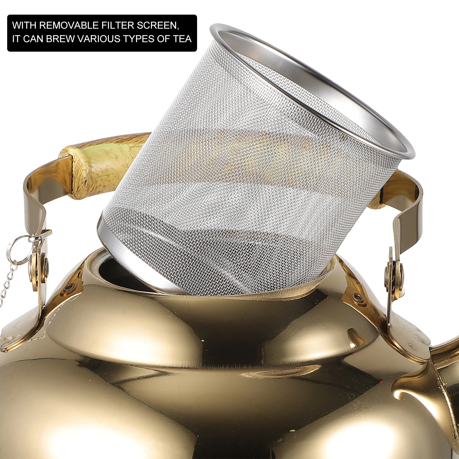 

Golden Stainless Steel Teapot Heavy Duty Large Capacity Leakproof Rustproof Easy Clean Kitchen Desktop for Family