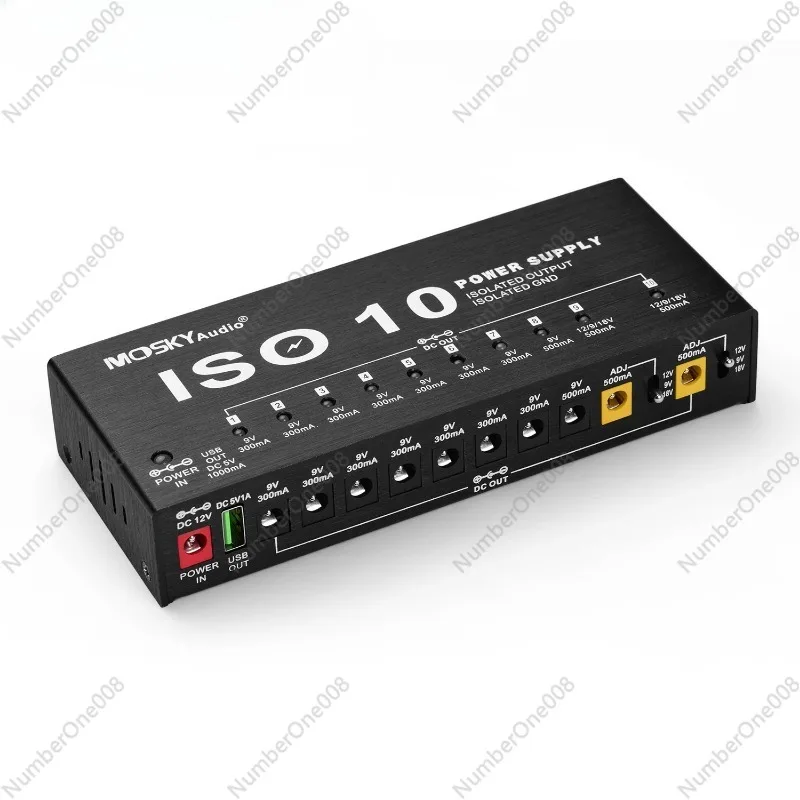 ISO-10 Guitar Effects Power Supply Station 10 Isolated DC Outputs 5V USB Output for 9V 12V 18V Guitar Effects Pedal