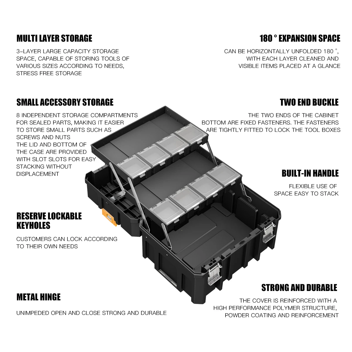 AIRAJ Large 3-layer Folding Tool Box Stackable Multifunctional Matching Stacking Combination Tool Organizer Stackable Parts Box