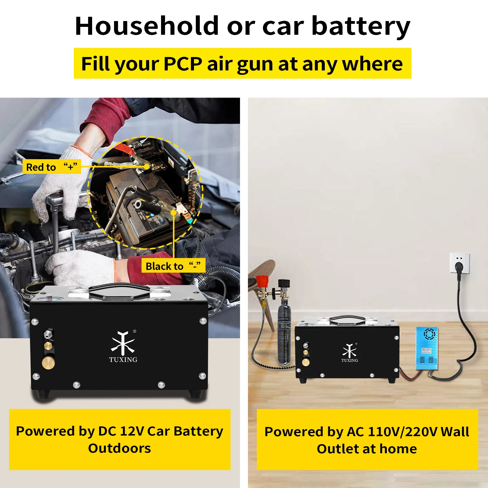 TUXING TXET061 4500Psi 300Bar 12V PCP Air Compressor High Pressure Pump Compressor Transformer Airgun Pneumatic Rifle Inflator