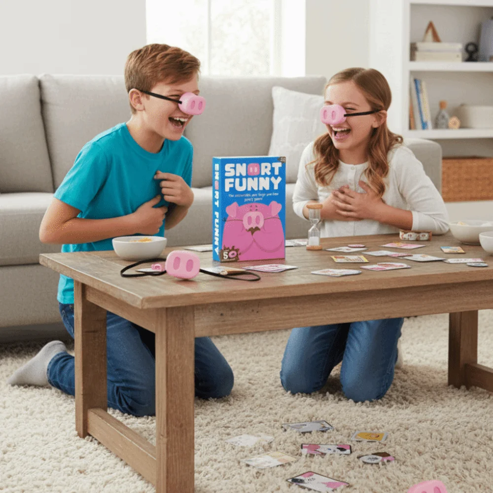 Vroege educatieve varkensnwerken-grappige familiespellen 5-varkensneuzen Interactieve "You Laugh You Lose" Party Game Challenge-kaarten