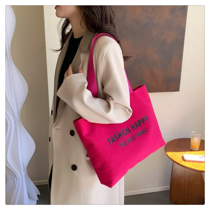 Large Capacity Canvas Shoulder Bag Female Letter Printed Casual Shoulder Bag Winter New Versatile Instagram Tote Shoulder Bag