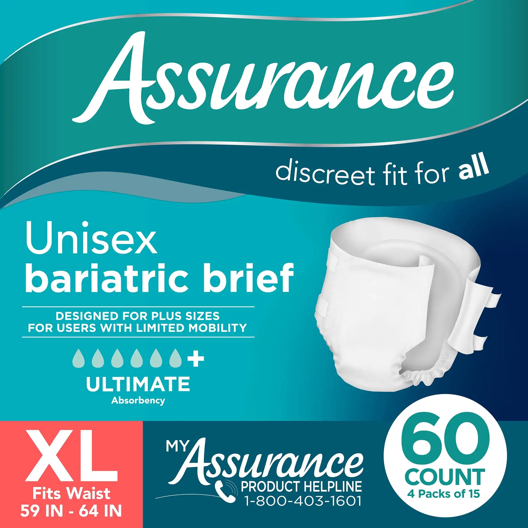 

Unisex Incontinence Briefs with Tabs, Maximum Absorbency, XL (60 Count)