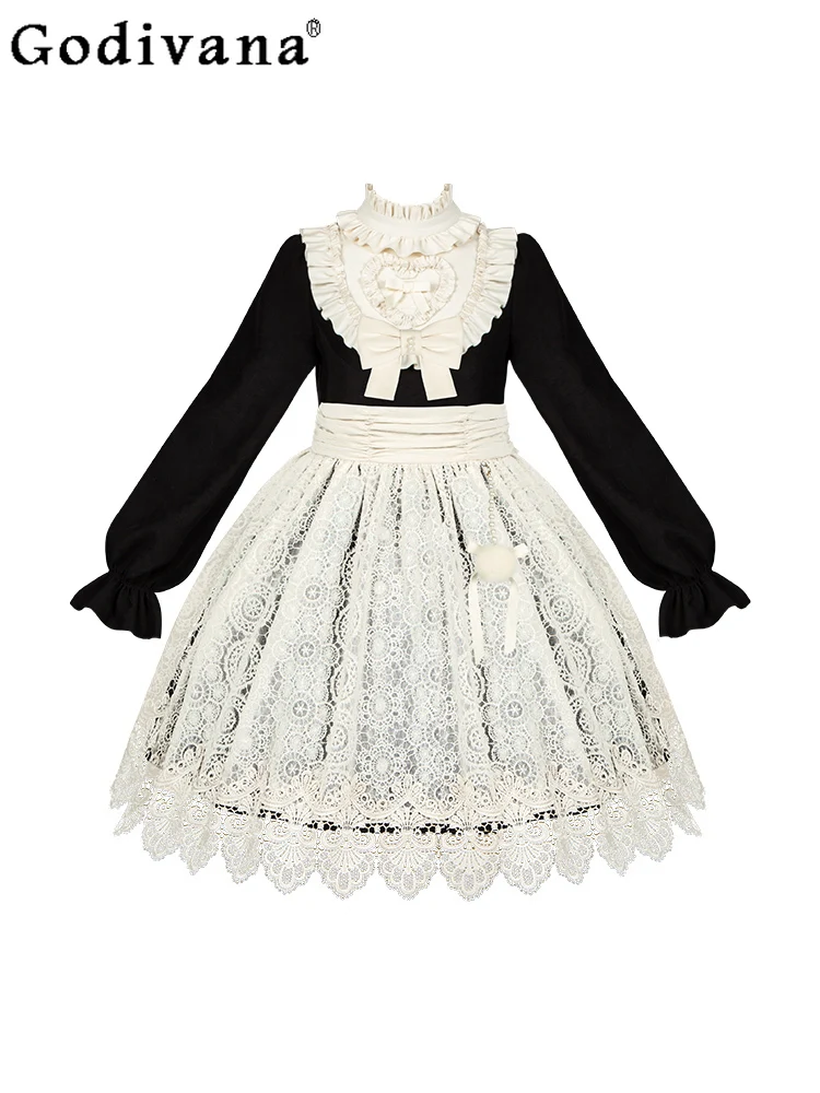 

Elegant Lolita Loose Op Long Sleeve Ruffles Peter Pan Collar Dresses Spring Autumn New Fashion Versatile Temperament Sweet Dress