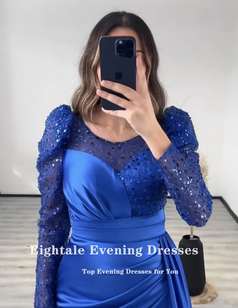 Eightale Elegant Evening Dress with Long Sleeves Sequined Mermaid Prom Party Gowns Wedding Formal Arabic Robes De Soirée